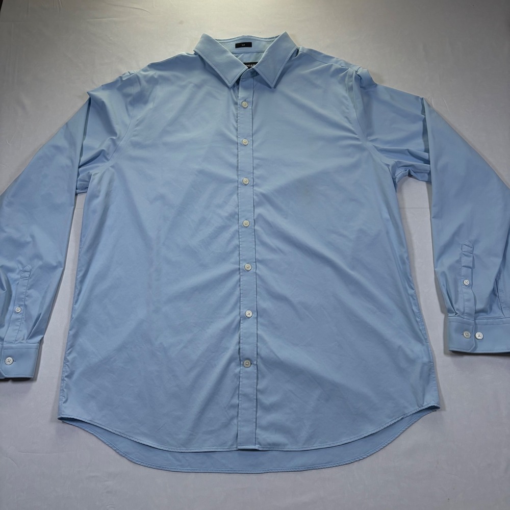Express Performance Slim Dress Shirt Blue Stretch Wicking XL 17-17.5